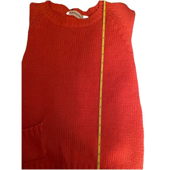 Vintage CASATANO Ramie Cotton Sweater Small Coral Orange-Red Knit Pocket 1980's - Picture 6 of 16
